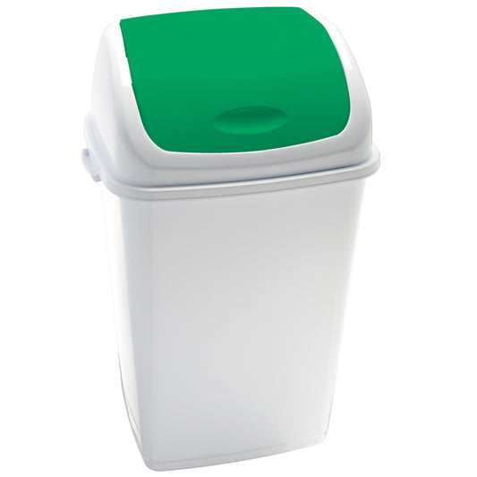 MEDIALINTERNATIONAL - 909058 - Pattumiera con coperchio basculante Rif - 44x33x68 cm - 50 L - bianco-verde - Medial International