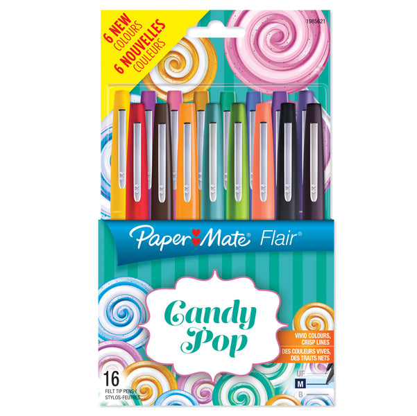 PAPERMATE - 2061395 - Pennarello Flair Nylon punta feltro - punta 1,10mm - colori assortiti Candy Pop - Papermate - conf.16 pezzi