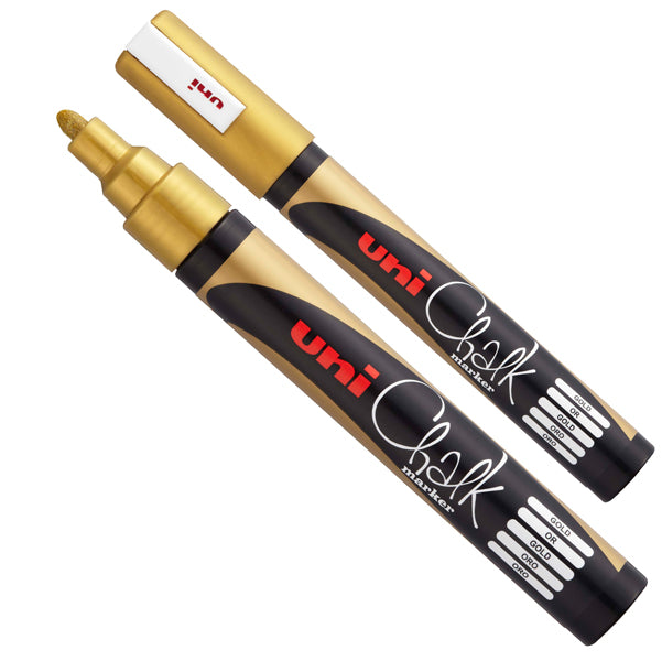 UNI MITSUBISHI - M PWE5M ORO - Marcatore a gesso liquido Uni Chalk Marker - punta tonda da 1,80-2,50mm - oro - Uni Mitsubishi