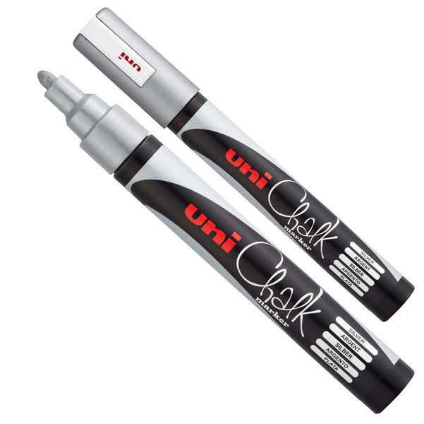 UNI MITSUBISHI - M PWE5M ARG - Marcatore a gesso liquido Uni Chalk Marker - punta tonda da 1,80-2,50mm - argento - Uni Mitsubishi