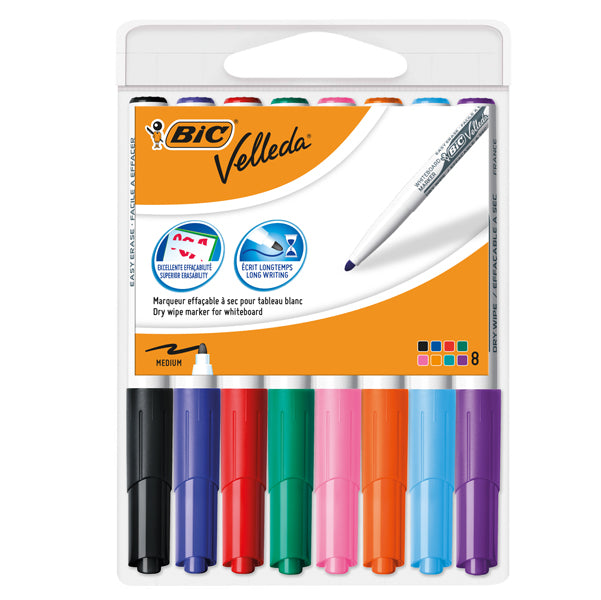 BIC - 503844 - Pennarello Whiteboard Marker Velleda 1741 - punta tonda 1,4 mm - colori assortiti - Bic - astuccio 8 pezzi