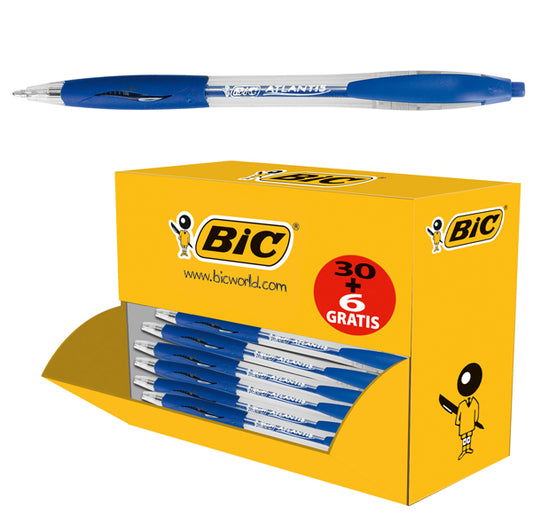 BIC - 920286 - Penne a sfera a scatto Atlantis - punta 1,0mm - blu  - Bic - conf. 30 + 6 pezzi