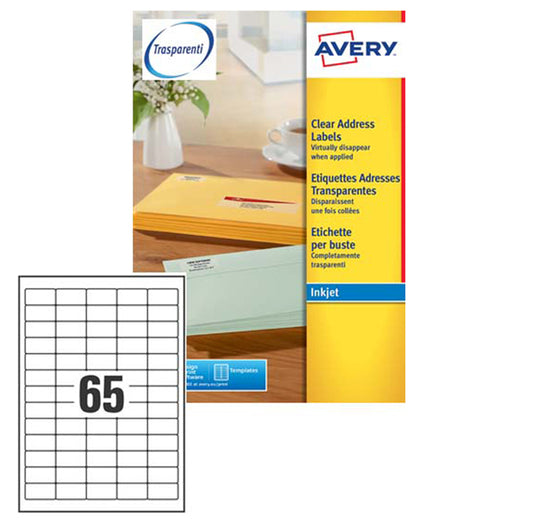 AVERY - J8651-25 - Etichette adesive J8651 - permanenti - per stampanti inkjet - 38,1 x 21,2 mm - 65 et-fg - 25 fogli A4 - bianco - Avery