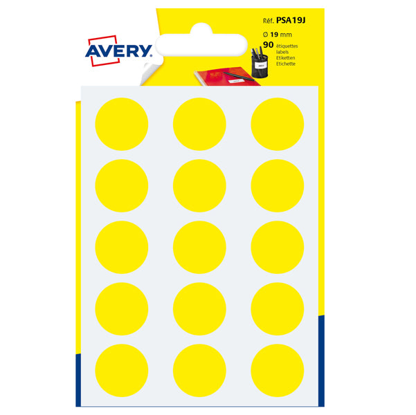 AVERY - PSA19J - Etichette adesive PSA - permanenti - diametro 19 mm - 15 et-fg - 6 fogli - giallo - Avery