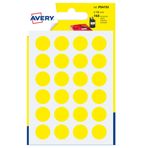 AVERY - PSA15J - Etichette adesive PSA - permanenti - diametro 15 mm - 24 et-fg - 7 fogli - giallo - Avery