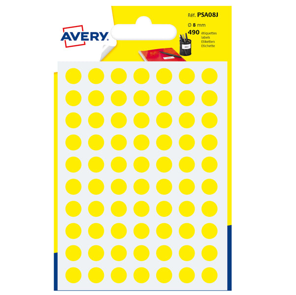 AVERY - PSA08J - Etichette adesive PSA - permanenti - diametro 8 mm - 70 et-fg - 7 fogli - giallo - Avery