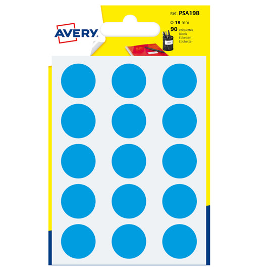 AVERY - PSA19B - Etichette adesive PSA - permanenti - diametro 19 mm - 15 et-fg - 6 fogli - blu - Avery
