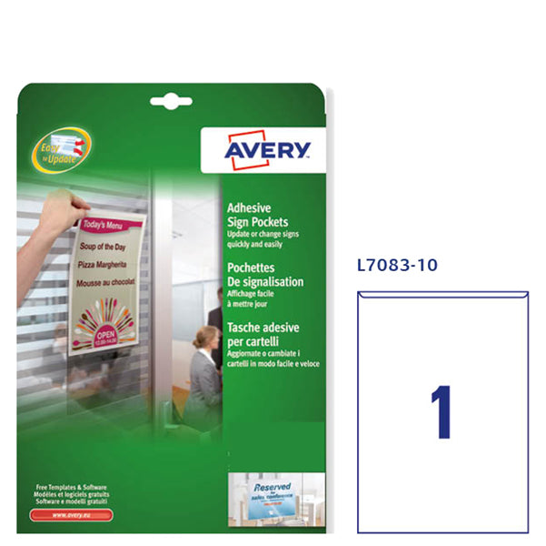 AVERY - L7083-10 - Tasche adesive L7083 - permanenti - 21 x 29,7 cm - trasparente - Avery - conf. 10 pezzi