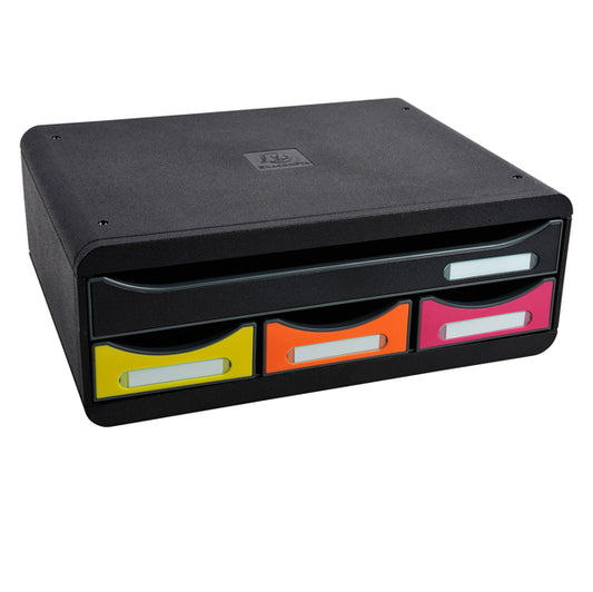 EXACOMPTA - 319798D - Cassettiera Toolbox  - 27 x 35,5 x 13,5 cm - 4 cassetti - nero-arlecchino - E x acompta