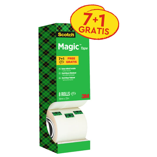 SCOTCH - 81600 - Nastro adesivo Magic 810 - permanente - 1,9 cm x 33 m - trasparente - Scotch - Value Pack 7+1 rotoli