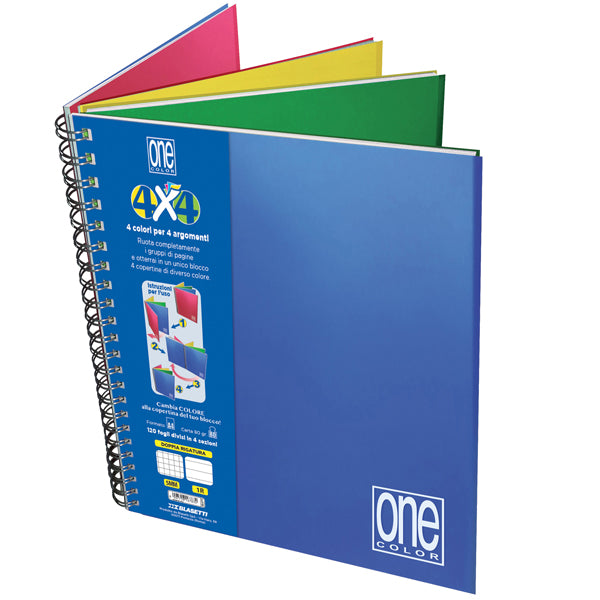 BLASETTI - 6783 - Blocco One Color 4 x 4 - A4+ - forato - 5 mm - 1 rigo - 120 fogli - 80 gr - spiralato - Blasetti