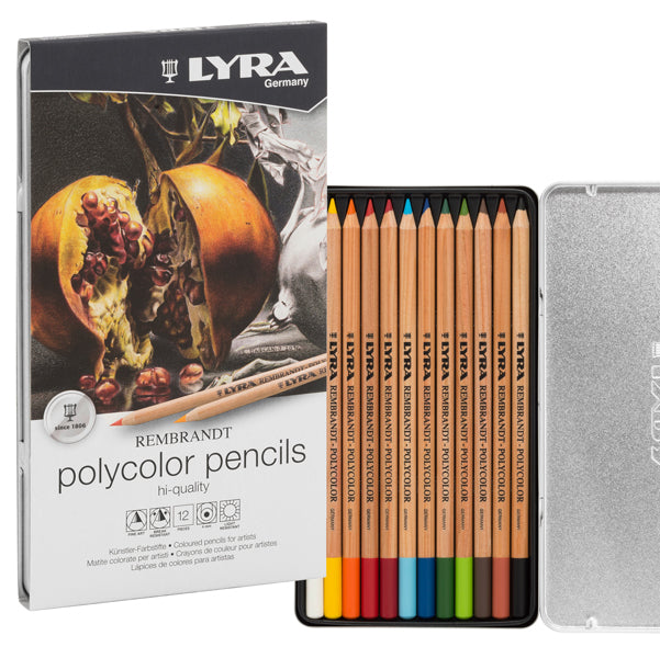 LYRA - L2001120 - Pastelli colorati Rembrandt Polycolor -  3,7 mm - colori assortiti - Lyra - astuccio in metallo 12 pezzi