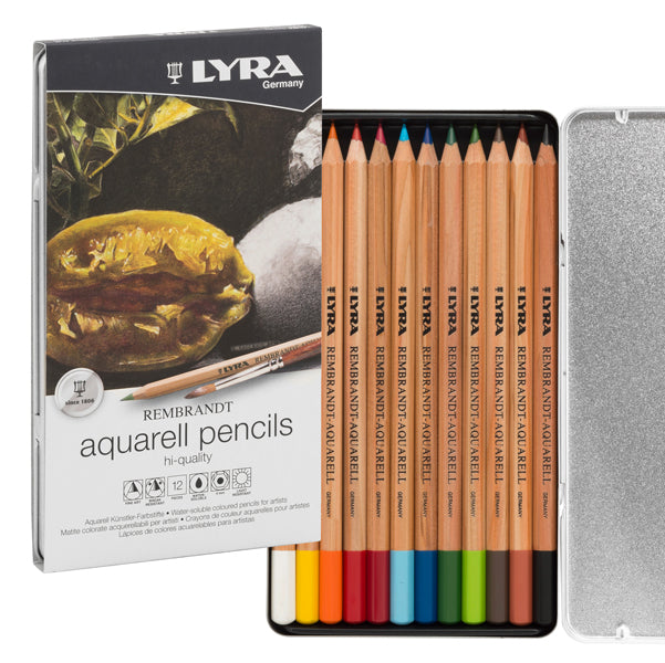 LYRA - L2011120 - Pastelli Aquarell Rembrandt - 3,7 mm - colori assortiti - Lyra - astuccio metallo 12 pezzi