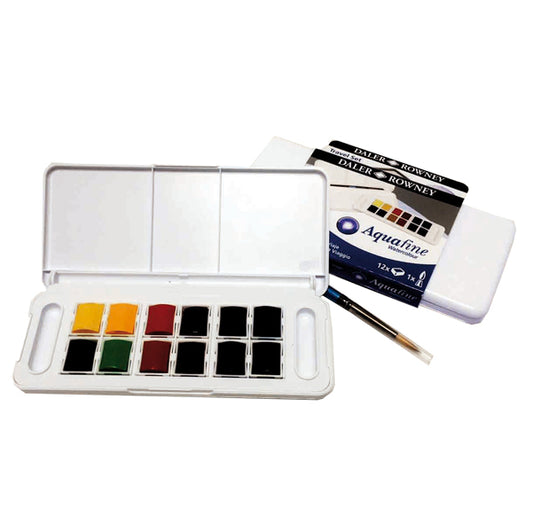 DALER ROWNEY - D131900001 - Acquerelli Acquafine Godet - colori assortiti - Daler Rowney - scatola in plastica 12 acquerelli + 1 pennello