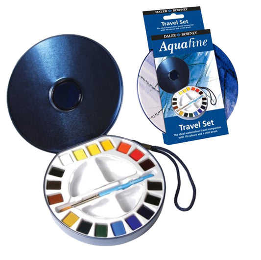 DALER ROWNEY - D131900030 - Acquerelli Aquafine Godet - colori assortiti - Daler Rowney - scatola in metallo 18 acquerelli + pennello + 2 tavolozze