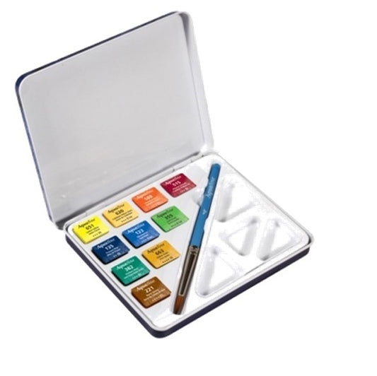 DALER ROWNEY - D131900910 - Acquerelli Aquafine - colori assortiti - Daler Rowney - scatola metallo 10 acquerelli + pennello + tavolozza