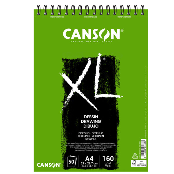 CANSON - 400039088 - Album spiralato lato corto XL drawing - A4 - 160 gr - 50 fogli - Canson