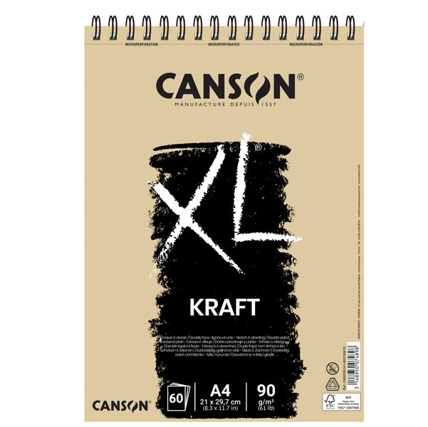 CANSON - 400039141 - Album spiralato lato corto XL kraft - A4 - 90 gr - 60 fogli - Canson