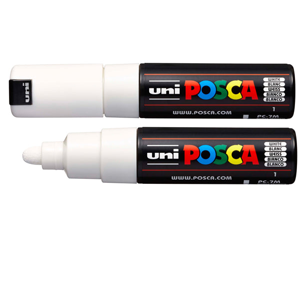 UNI MITSUBISHI - M PC7M BI - Marcatore a base d'acqua Uni Posca  PC7M - punta tonda large 4,5 mm-5,5mm - bianco - Uni Mitsubishi