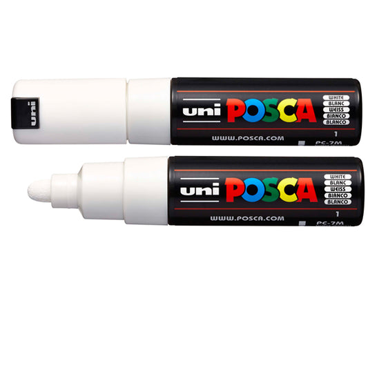 UNI MITSUBISHI - M PC7M BI - Marcatore a base d'acqua Uni Posca  PC7M - punta tonda large 4,5 mm-5,5mm - bianco - Uni Mitsubishi