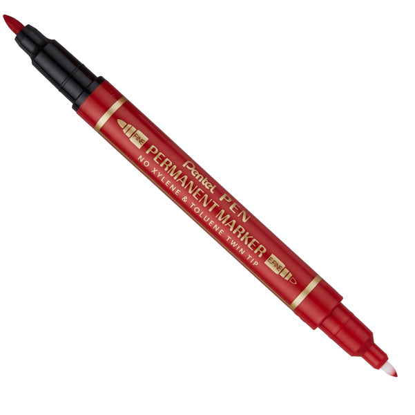PENTEL - N75W-BE - Marcatore permanente Twin tip - doppia punta fine-extra fine - rosso - Pentel