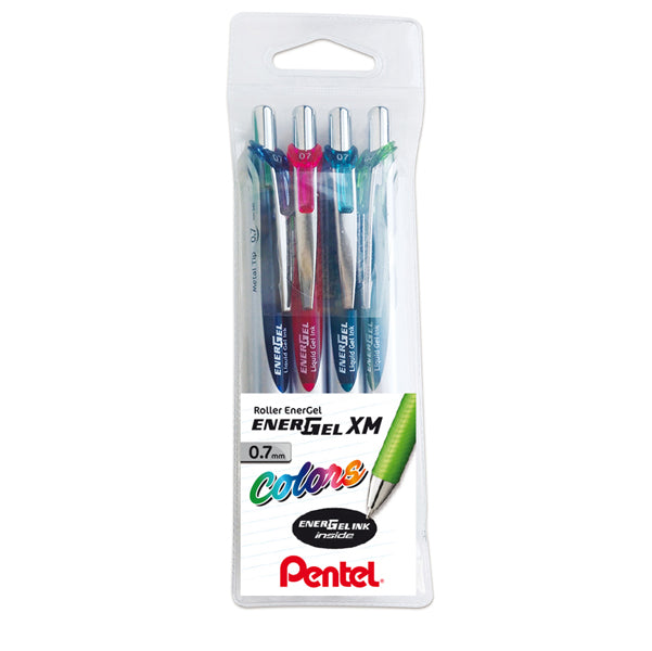 PENTEL - 0022144 - Roller scatto Energel XM - punta 0,7 mm - colori assortiti - Pentel - astuccio 4 pezzi