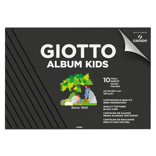 GIOTTO - 580600 - Album Kids cartoncino cartoncino nero 5+ - A4 - 220gr - 10 fogli - Giotto