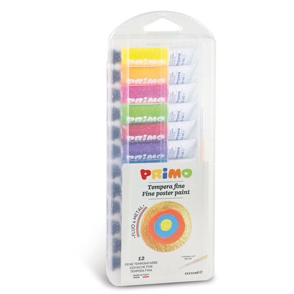 PRIMO - MOROCOLOR - 450T12FMP - Tempera in tubetto - 12 ml - fluo - metal - Primo - scatola 12 pezzi