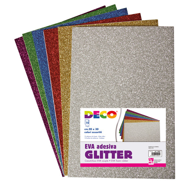 DECO - 10401 - Gomma crepp glitter adesiva - 20 x 30 cm - colori assortiti - CWR - busta 10 fogli