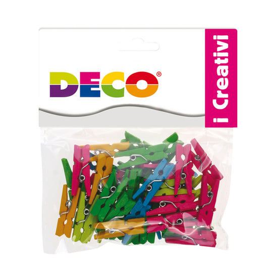 DECO - 12023 - Mollettine mini - in legno - colori neon - 25 mm - Deco - conf. 45 pezzi