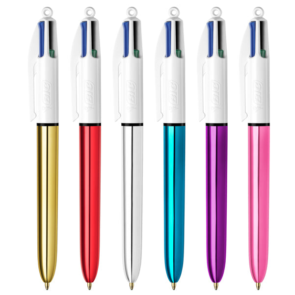 BIC - 964775 - Penna sfera scatto multifunzione 4 Colours Shine - punta 1,0 mm - fusto colori assortiti - Bic - scatola 12 pezzi