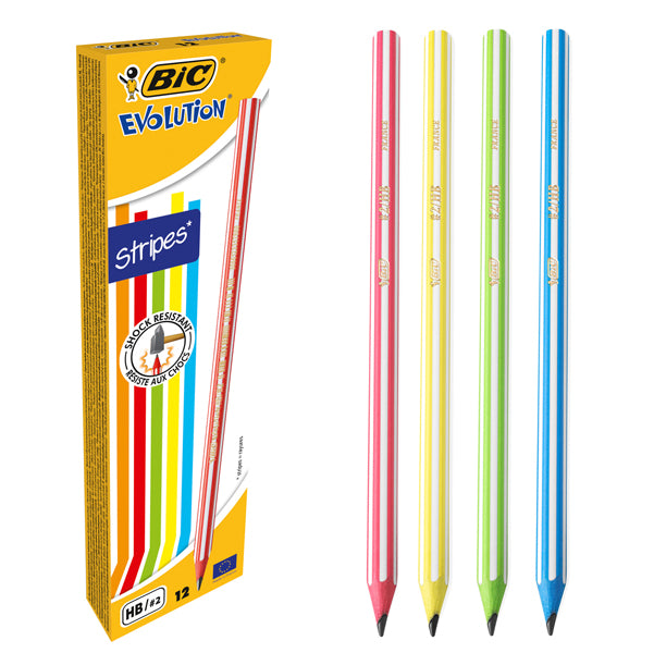 BIC - 918487 - Matite grafite Evolution Stripes - colori assortiti - Bic - scatola 12 pezzi