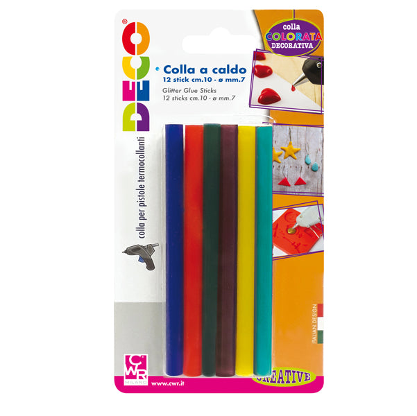 DECO - 12070 - Colle stick per pistole mini - colori assortiti - D 7 mm - lunghezza 10 cm - Deco - conf. 12 pezzi