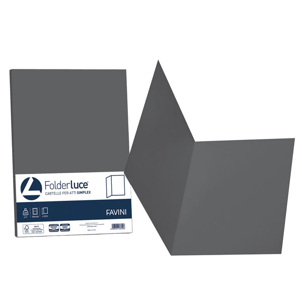 FAVINI - A504664 - Cartelline semplici Luce - 200 gr - 25 x 34 cm - grafite - Favini - conf. 50 pezzi