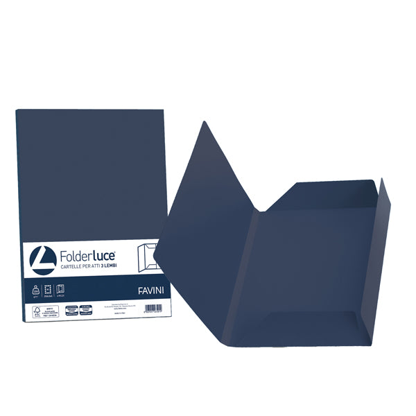 FAVINI - A506434 - Cartelline 3 lembi Luce - 200 gr - 24,5 x 34,5 cm - blu cobalto - Favini - conf. 25 pezzi