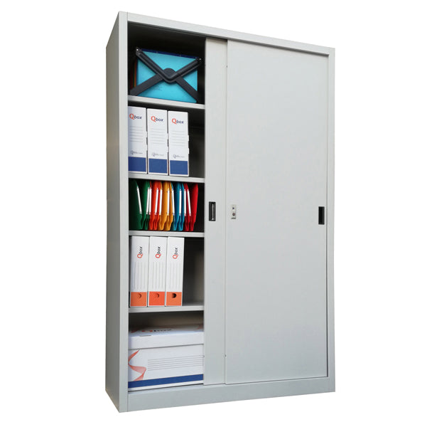 BERTESI - SA120G - Armadio alto in metallo ad ante scorrevoli - 1 vano e 4 ripiani regolabili - 120x45x200 cm - grigio - Bertesi