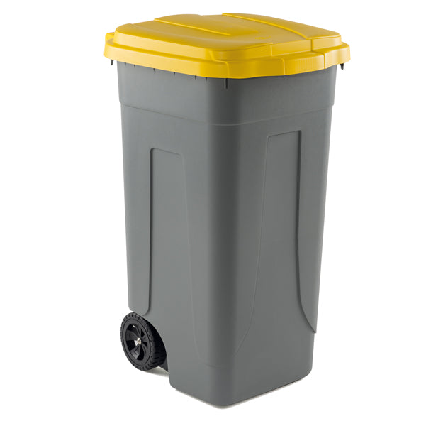 MobilPlastic - 100-GRC-GIA - Bidone mobile - con chiusura a clip - 49x54x85 cm - 100 L - grigio-giallo - Mobil Plastic