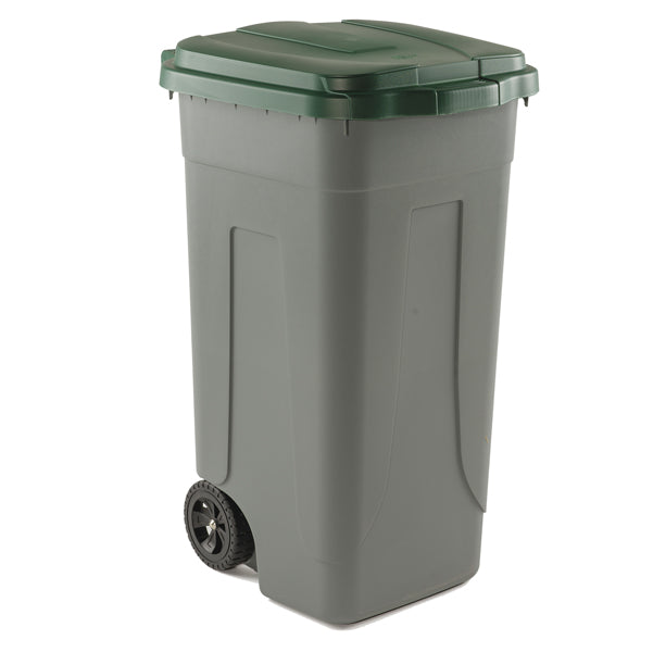 MobilPlastic - 100-GRC-VES - Bidone mobile - con chiusura a clip - 49x54x85 cm - 100 L - grigio-verde - Mobil Plastic