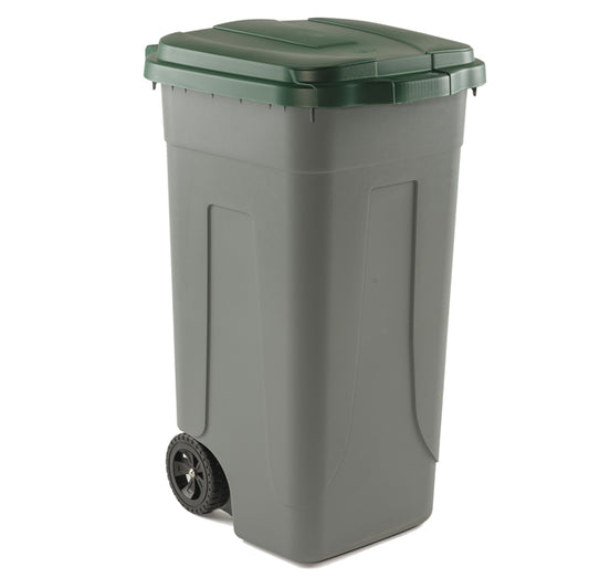 MobilPlastic - 100-GRC-VES - Bidone mobile - con chiusura a clip - 49x54x85 cm - 100 L - grigio-verde - Mobil Plastic