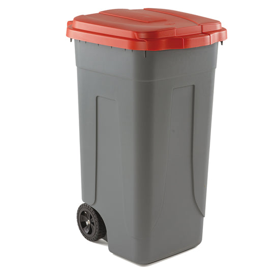 MobilPlastic - 100-GRC-ROB - Bidone mobile - 49x54x85 cm - con chiusura a clip - 100 L - grigio-rosso - Mobil Plastic