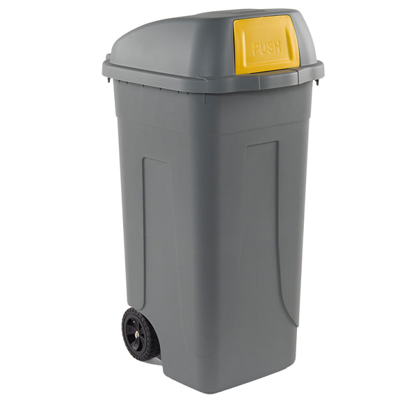 MobilPlastic - 100P-GRC-GIA - Bidone mobile Push - con coperchio - 49x54x95 cm - 100 L - grigio-giallo - Mobil Plastic