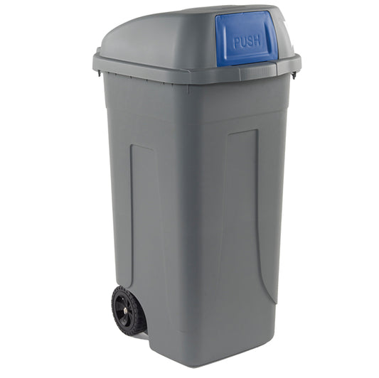 MobilPlastic - 100P-GRC-BLB - Bidone mobile Push - con coperchio - 49x54x95 cm - 100 L - grigio-blu - Mobil Plastic