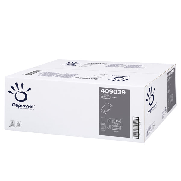 PAPERNET - 409039 - Asciugamani piegati a V - 22 x 21 cm - 18 gr - goffrata onda - bianco - Papernet - conf. 266 pezzi