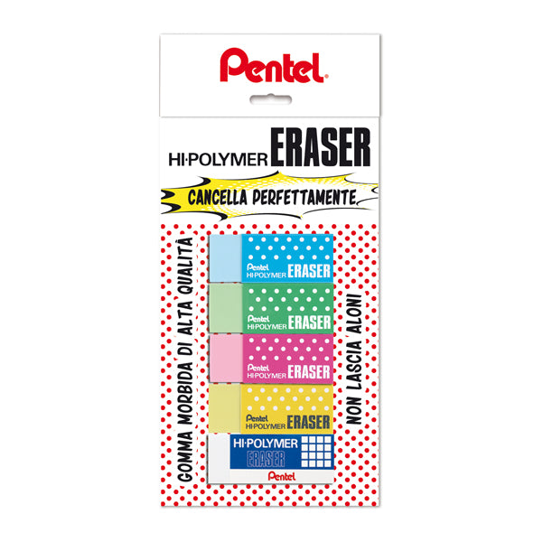 PENTEL - OX15028 - Mini gomma Hi Polymer - colori assortiti - Pentel - blister 5 pezzi
