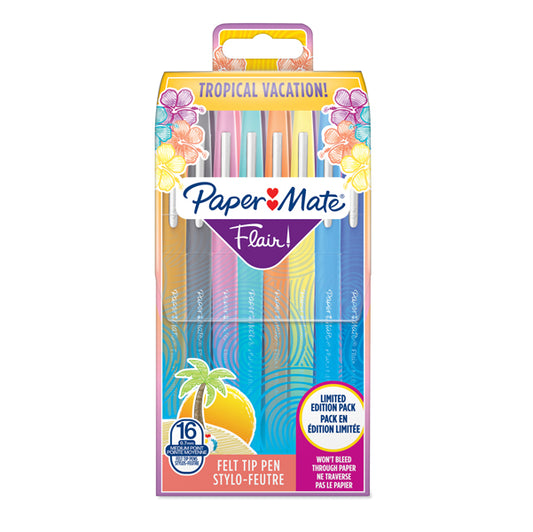 PAPERMATE - 2061396 - Pennarello Flair Nylon - colori assortiti Tropical - Papermate - astuccio 16 pezzi