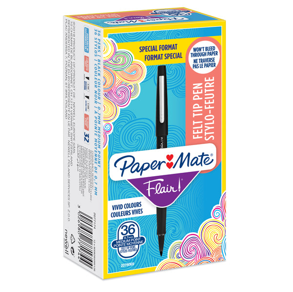PAPERMATE - 2077174 - Pennarello Flair Nylon - punta 1,10 mm - nero - Papermate - conf. 30 + 6 pezzi