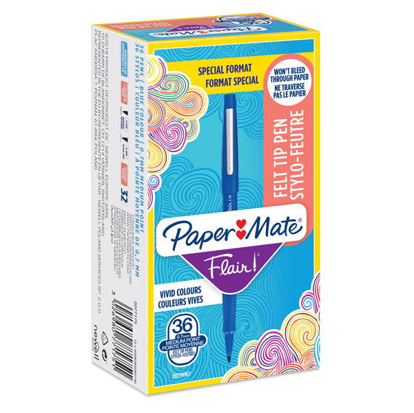 PAPERMATE - 2077175 - Pennarello Flair Nylon - punta 1,10 mm - blu - Papermate - conf. 30 + 6 pezzi