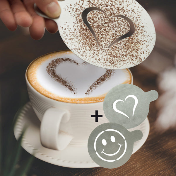 SECURIT - STN-SS-CO - Stencil per caffE' - 10 x 12,4 x 0,1 cm - forma cuore e smile - Securit - set 2 pezzi