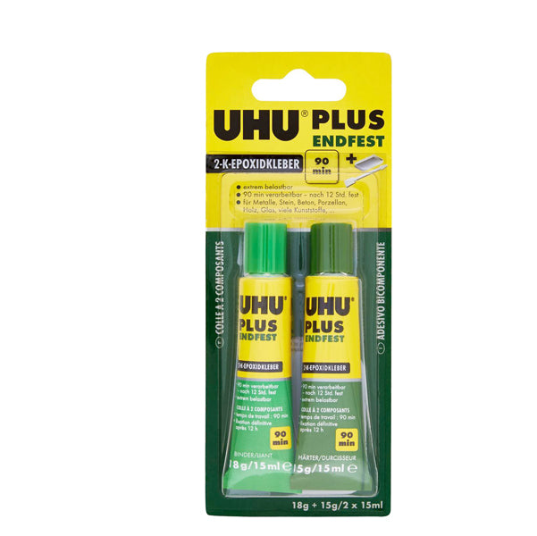 UHU - 7000068 - Colla bicomponente Plus 90 min - 30 ml (2x15ml) - trasparente - UHU
