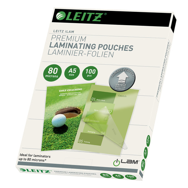LEITZ - 74920000 - Pouches iLAM UDT - plastificazione a caldo - A5 - 154 x 216 mm - 2 x 80 micron - Leitz - scatola 100 pezzi